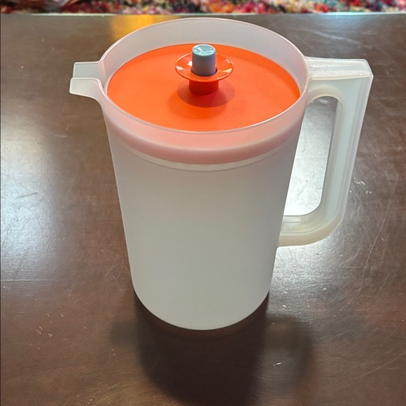 Tupperware Vintage Clear 3 Liter Capacity Pitcher w/ Orange Push Button Lid NWOT - Picture 1 of 7
